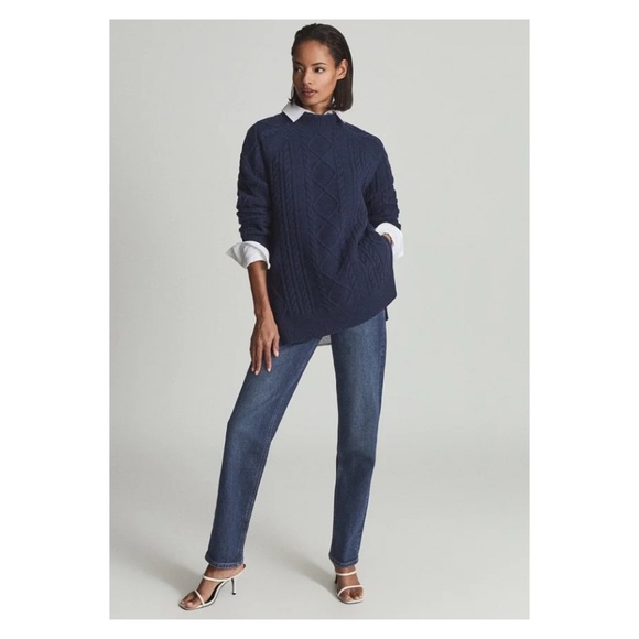 Gently Worn REISS “Nina” Cable Knit Relaxed Fit Wool Blend Tunic Jumper - Picture 3 of 12